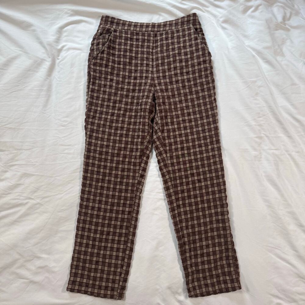 Le Lis Brown Checkered Pants trousers womens size small 100% cotton